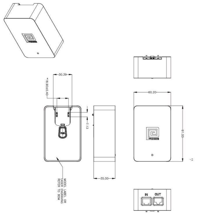 Mechanical Drawing - Phihong POE30R Single-Port 30W PoE Wall Plug Adapter Mechanical Drawing - Phihong POE30R Single-Port 30W PoE Wall Plug Adapter